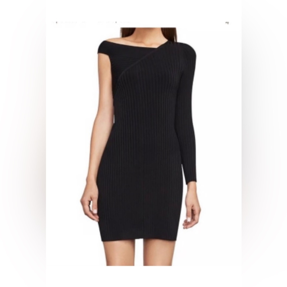 BCBGMAXAZRIA Karli one-sleeve ribbed dress in black